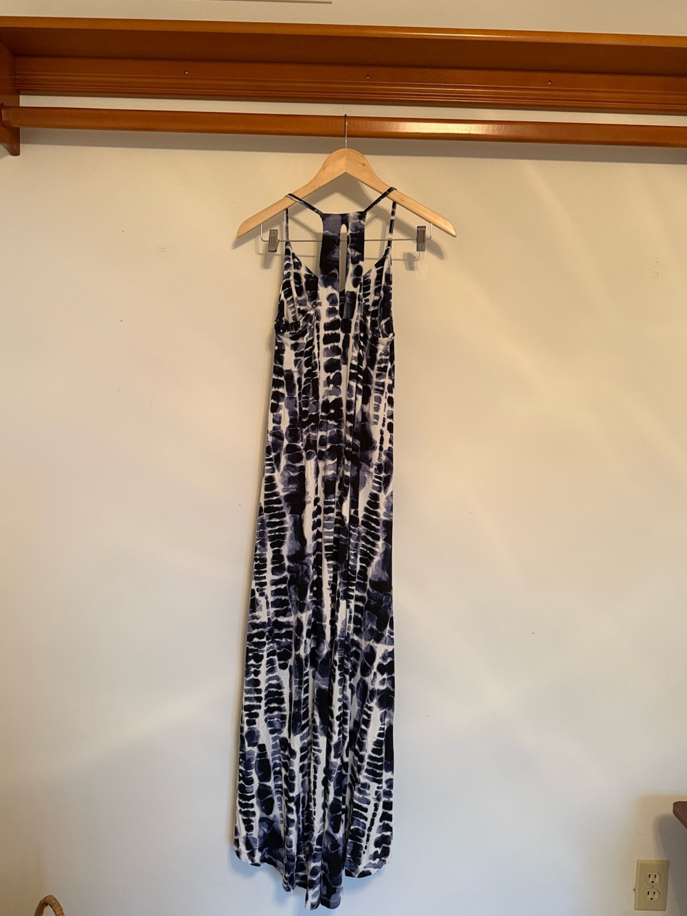 Nicole Miller Tie-Dye Maxi Dress in Navy and White